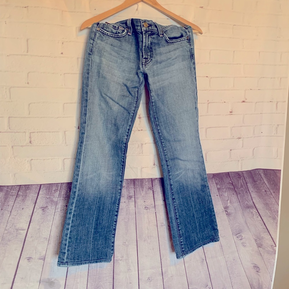 7FAM low rise pink stitch bootcut jeans